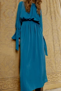 SATIN EFFECT MIDI DRESS WITH BOWS