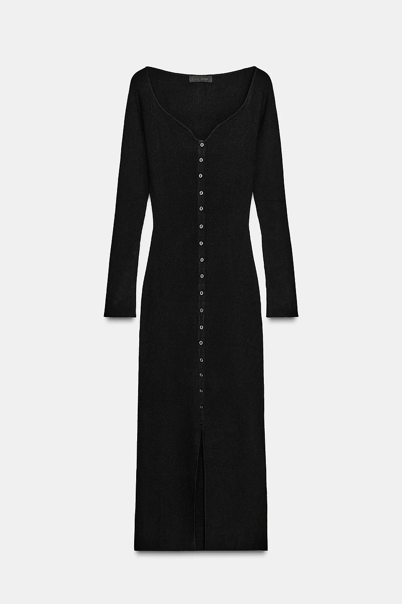 ROBE MI-LONGUE EN MAILLE CÔTELÉE
