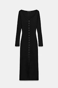 ROBE MI-LONGUE EN MAILLE CÔTELÉE