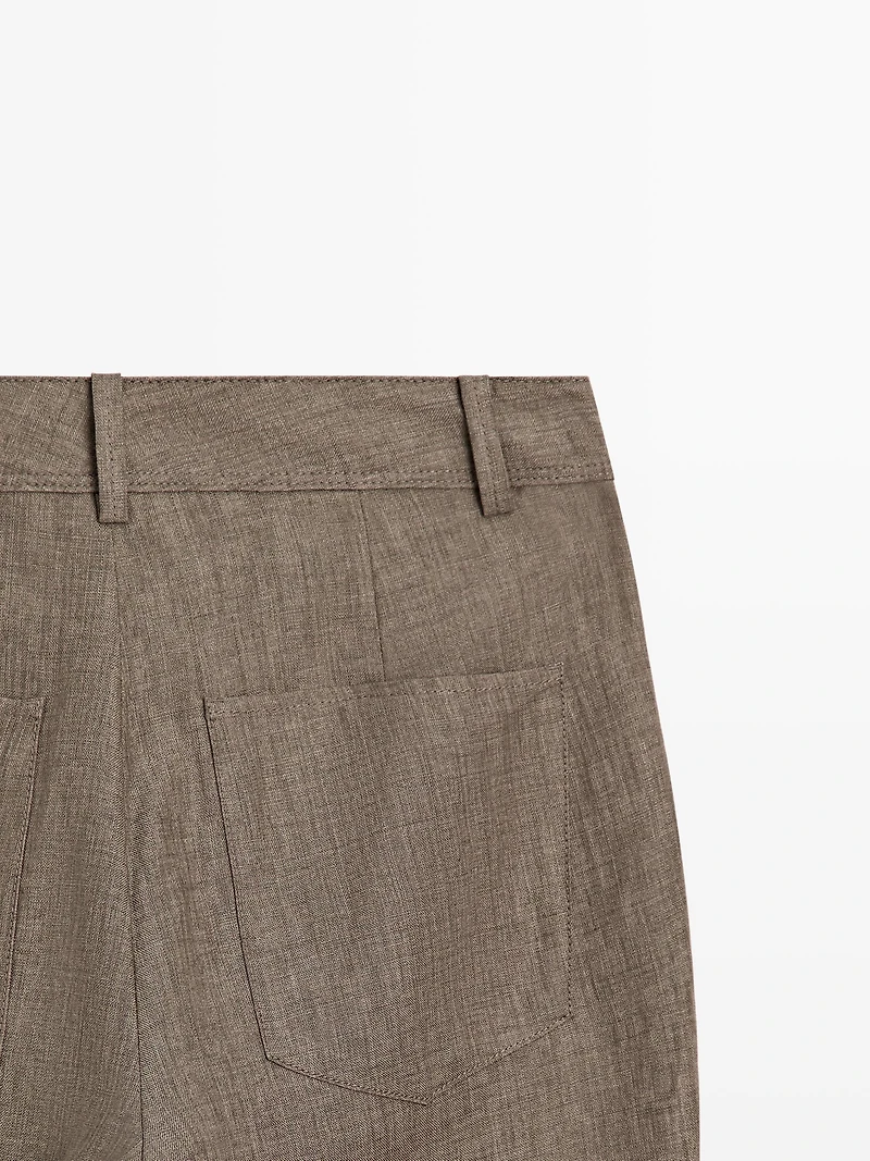 Kick flare cropped linen trousers