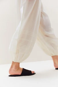 SMOCKED TROUSERS WITH LACE AND DRAWSTRINGS