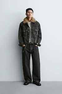 FAUX FUR COLLAR DENIM JACKET