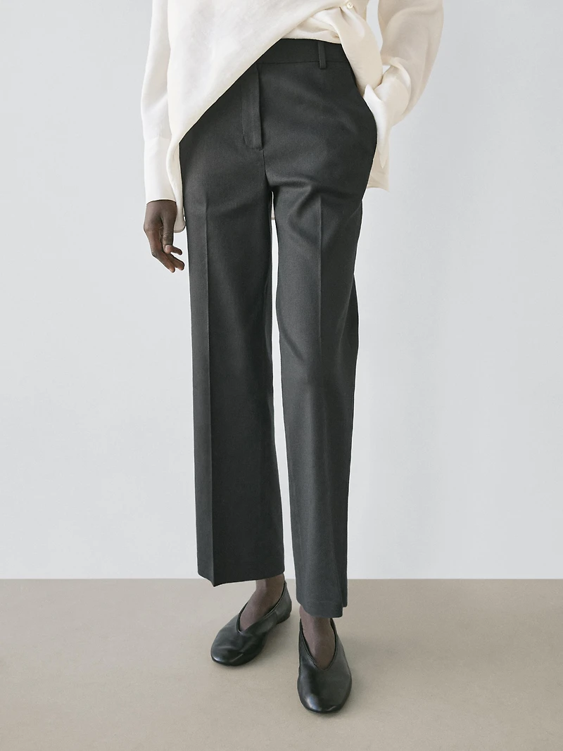 Straight-leg linen blend trousers