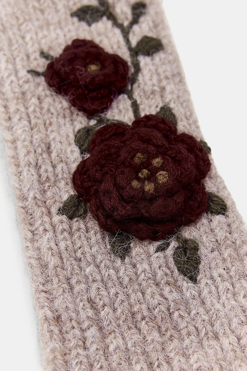 FLORAL EMBROIDERED KNIT MITTENS