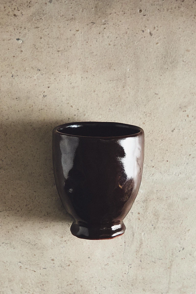 BROWN CERAMIC TOOTHBRUSH HOLDER