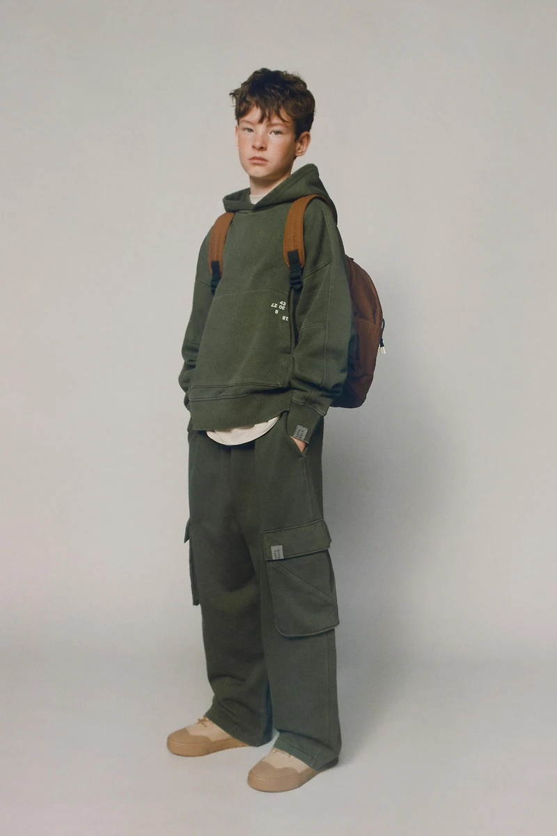 PLUSH WIDE LEG GARMENT DYED CARGO PANTS