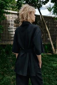 BELTED LINEN SAFARI JACKET