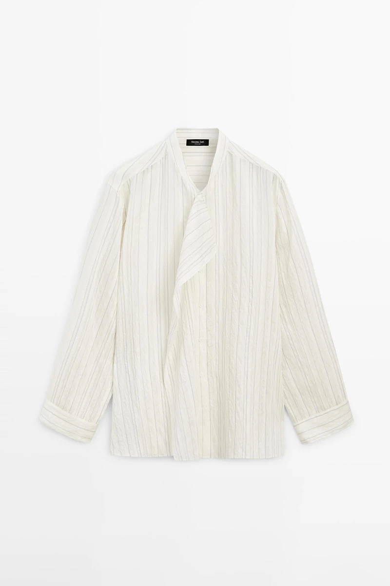 Striped flowing wrap shirt