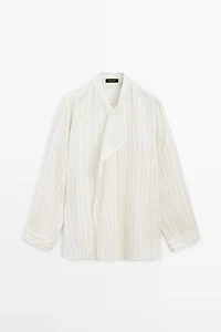 Striped flowing wrap shirt