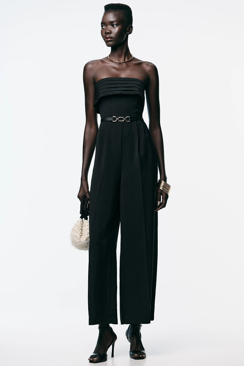CREPE BUSTIER JUMPSUIT WITH BELT