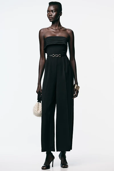 CREPE BUSTIER JUMPSUIT WITH BELT