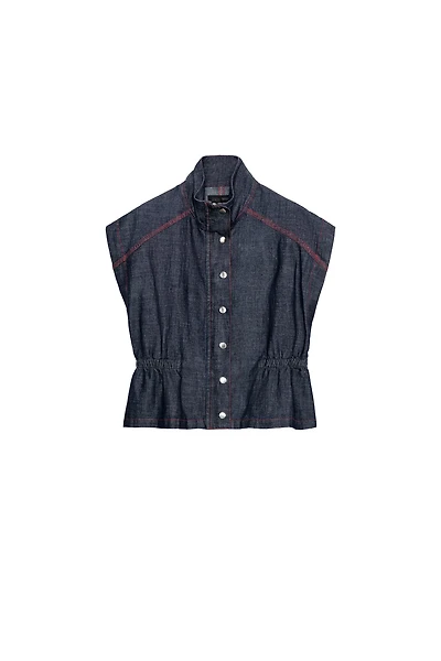 LINEN VEST WITH CONTRASTING TOPSTITCHING