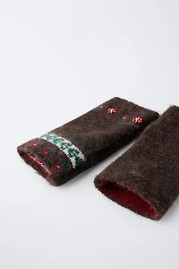 KNIT FINGERLESS GLOVES WITH FLOWERS AND BEADS