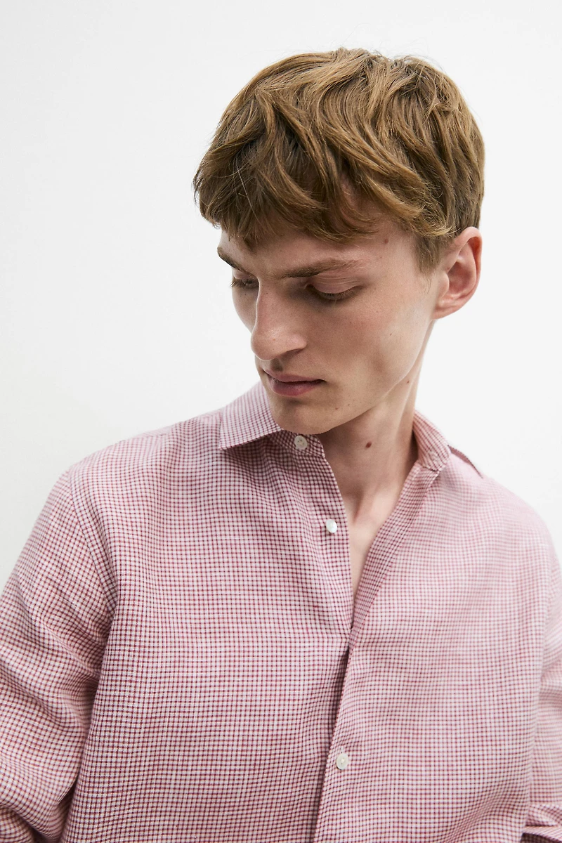 100% linen regular fit micro-checked shirt