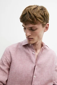 100% linen regular fit micro-checked shirt