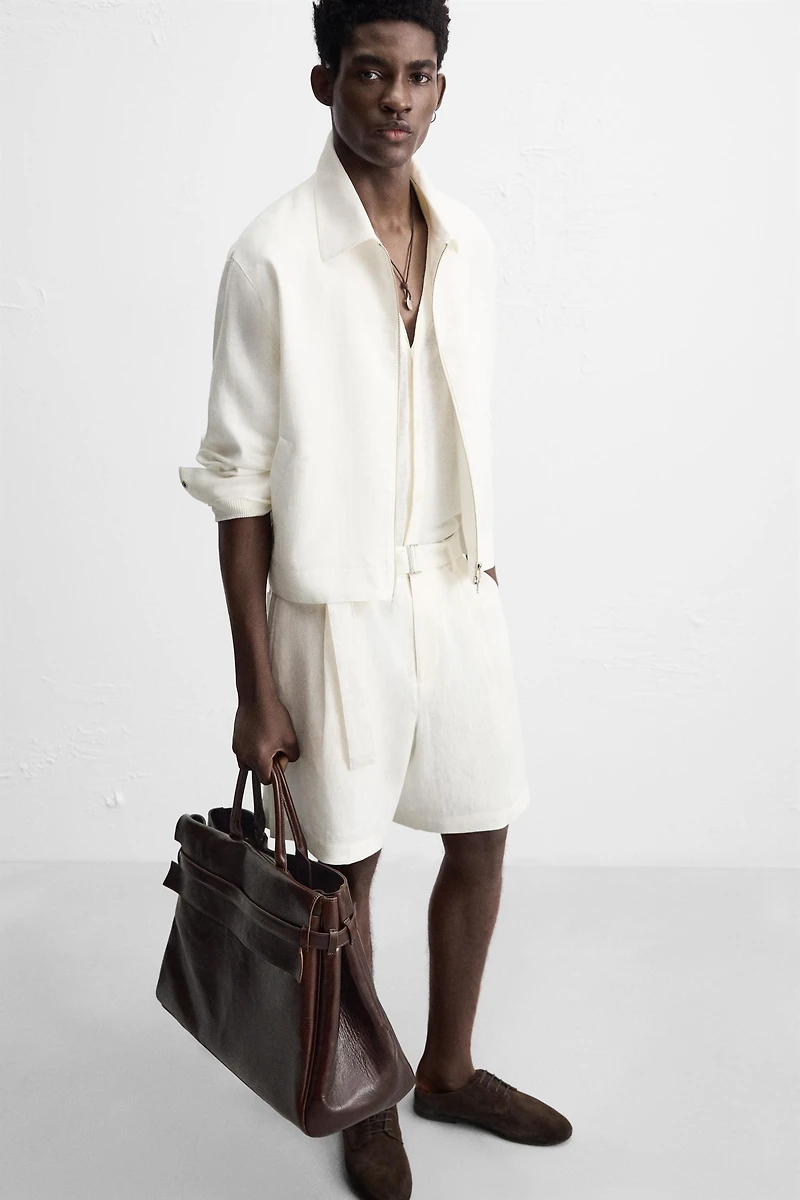 100% LINEN BELTED SHORTS