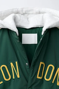 WATER REPELLENT BOMBER JACKET WITH DETACHABLE FLEECE HOODIE