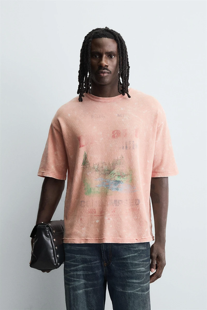 WASHED PRINT KNIT T-SHIRT