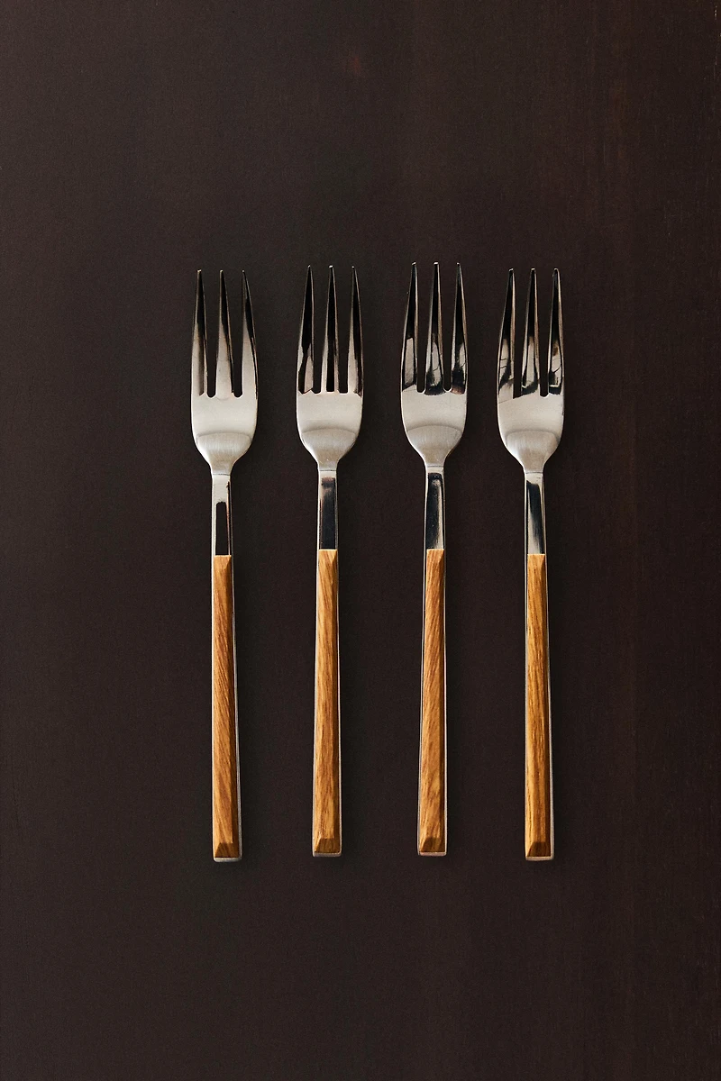 LOT TENEDORES POSTRE MANGO MADERA (LOT DE 4)