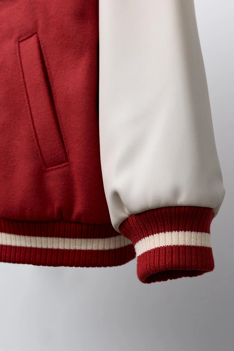 BLOUSON BOMBER EN DRAP DE LAINE ET MANCHES À AVEC PIÈCES