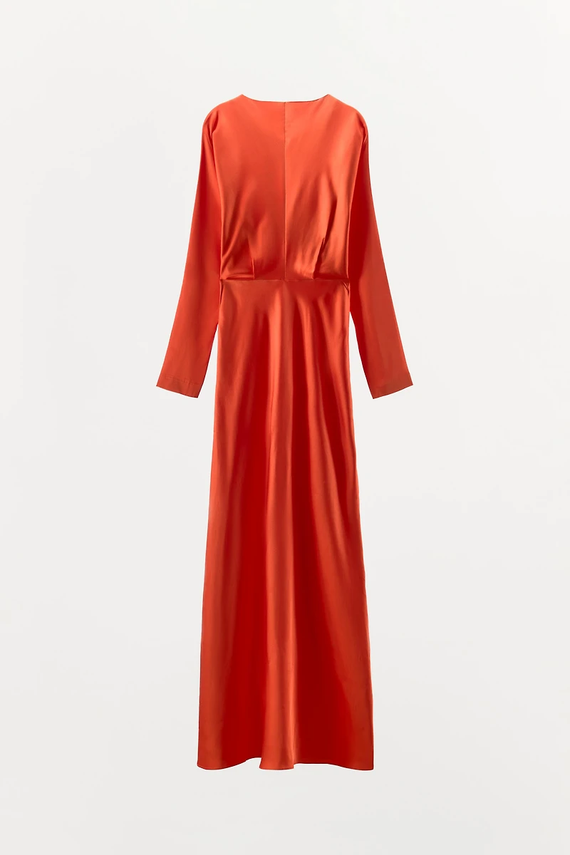 SLIT BATWING SLEEVE SATIN EFFECT DRESS