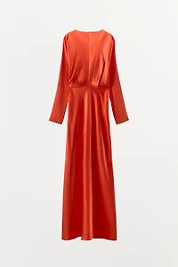 SLIT BATWING SLEEVE SATIN EFFECT DRESS