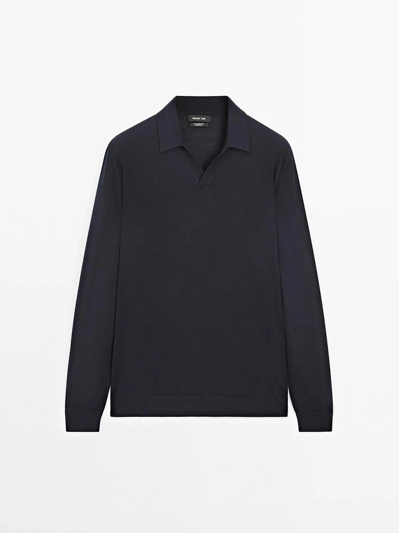 100% merino wool knit polo sweater