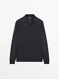 100% merino wool knit polo sweater
