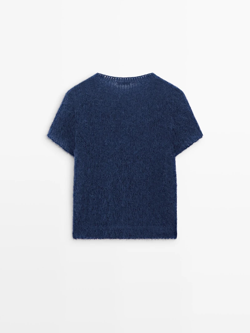 Short sleeve knit alpaca blend sweater