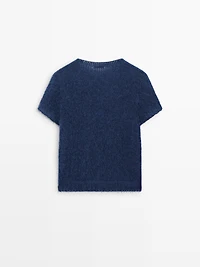 Short sleeve knit alpaca blend sweater