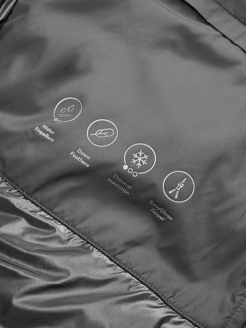Water-repellent hooded puffer jacket