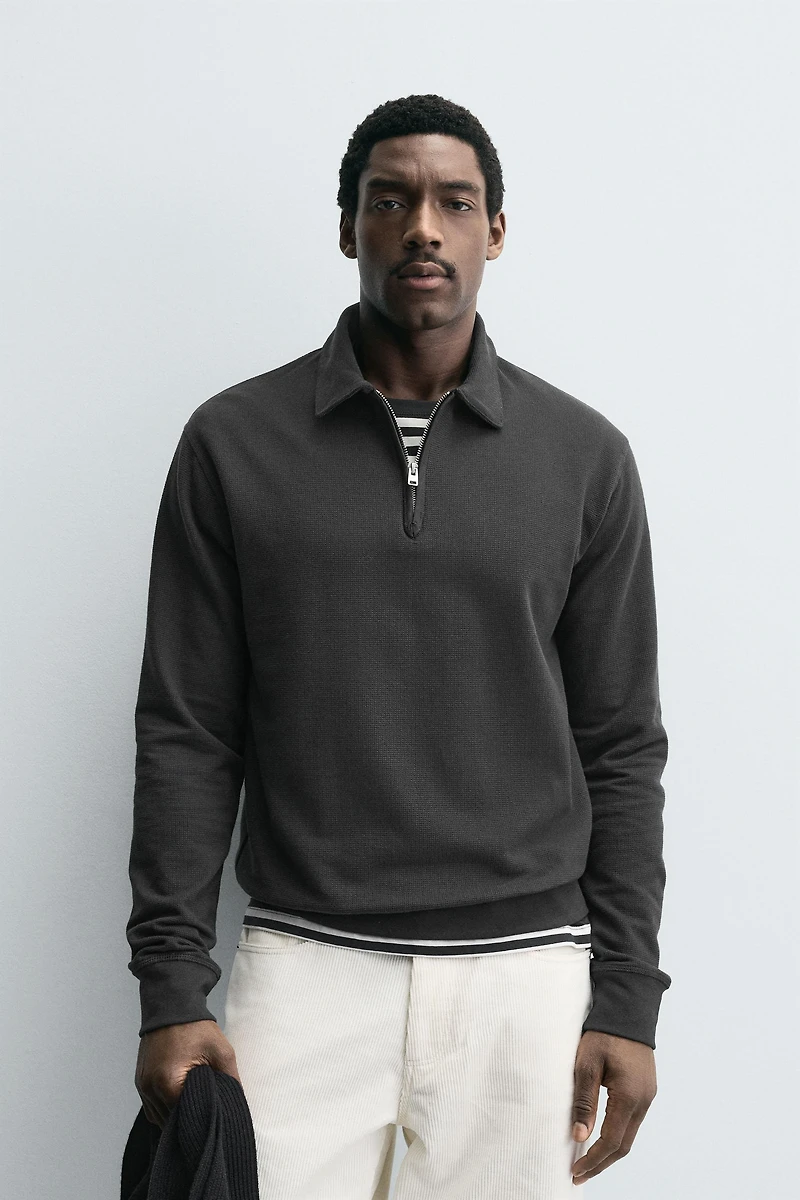 TEXTURED ZIP POLO SHIRT