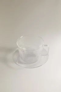 BOROSILICATE GLASS TEACUP AND SAUCER