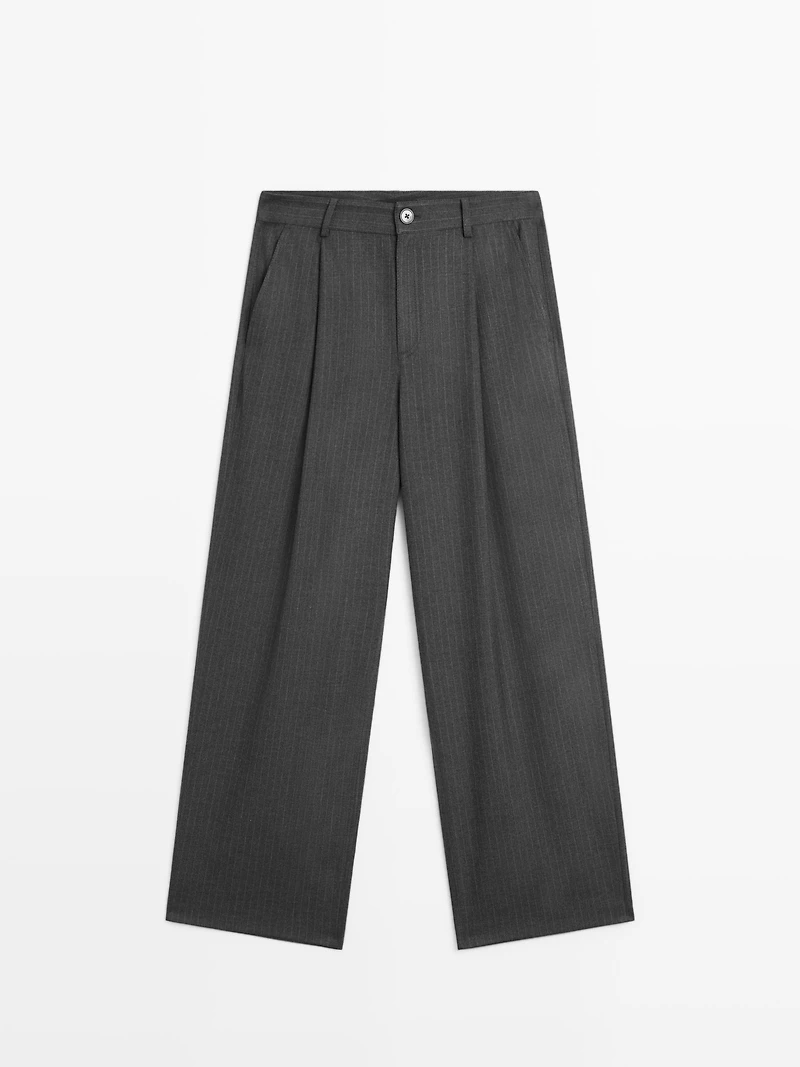 Mid-rise wide-leg pinstripe trousers