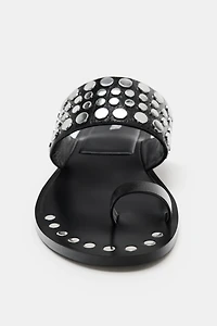 FLAT LEATHER SANDALS WITH STUDS