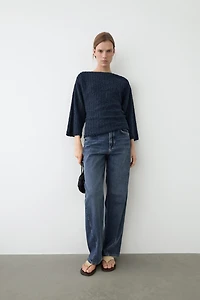 Textured cotton blend knit sweater