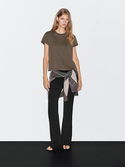 Cropped T-shirt with contrast ribbed trims