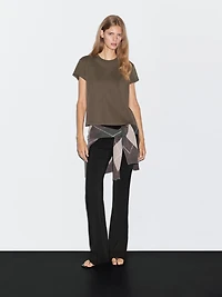 Cropped T-shirt with contrast ribbed trims