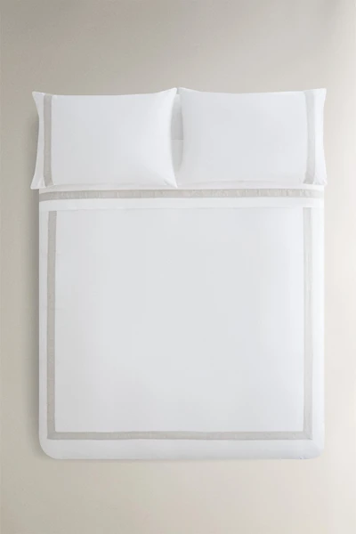 COTTON DUVET COVER WITH LINEN BORDER