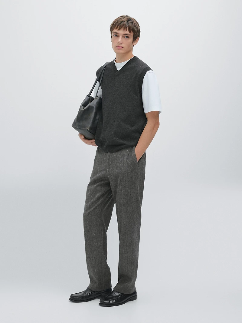 Straight-leg wool blend trousers