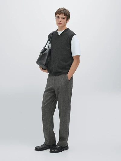 Straight-leg wool blend trousers