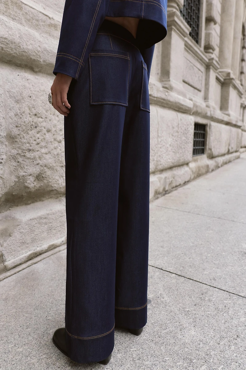 CONTRAST TOPSTITCHING BOOTCUT PANTS