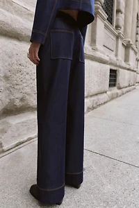 CONTRAST TOPSTITCHING BOOTCUT PANTS