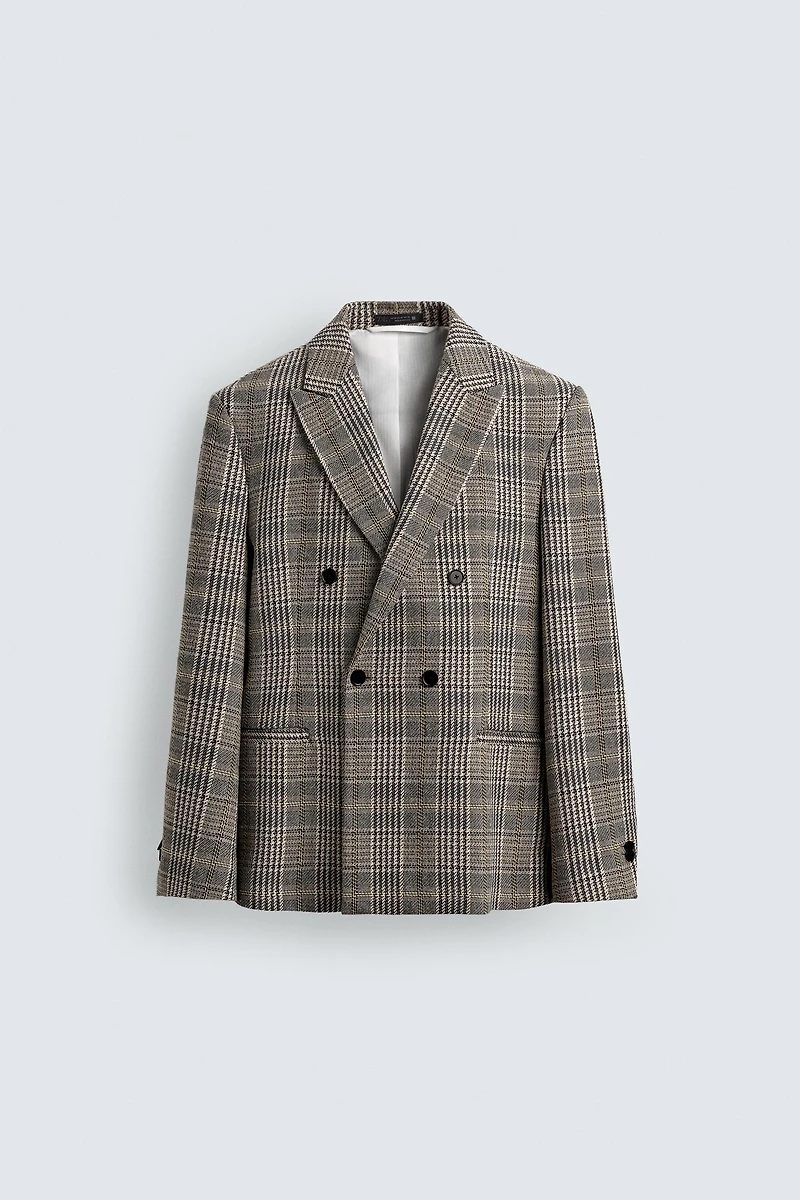 PLAID DOUBLE BREASTED BLAZER
