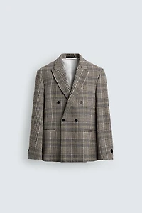 PLAID DOUBLE BREASTED BLAZER