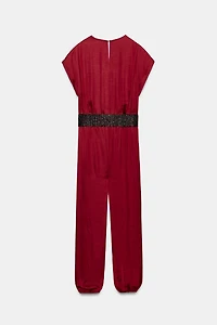 SATIN BELTED JUMPSUIT