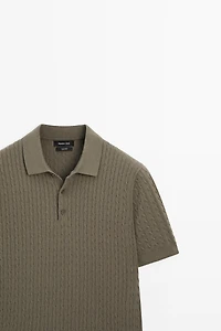 100% cotton cable-knit polo shirt