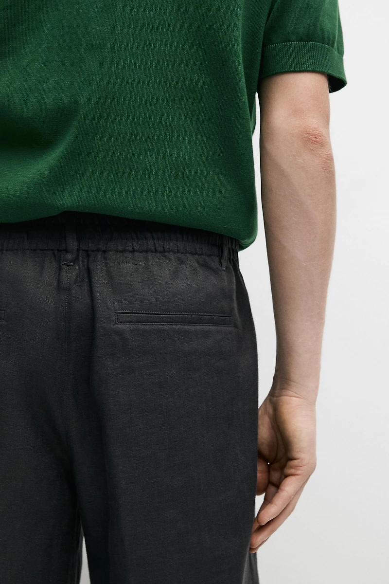 Linen Bermuda shorts with elastic waist