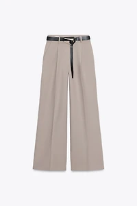STRAIGHT LEG PLEATED BELTED PANTS