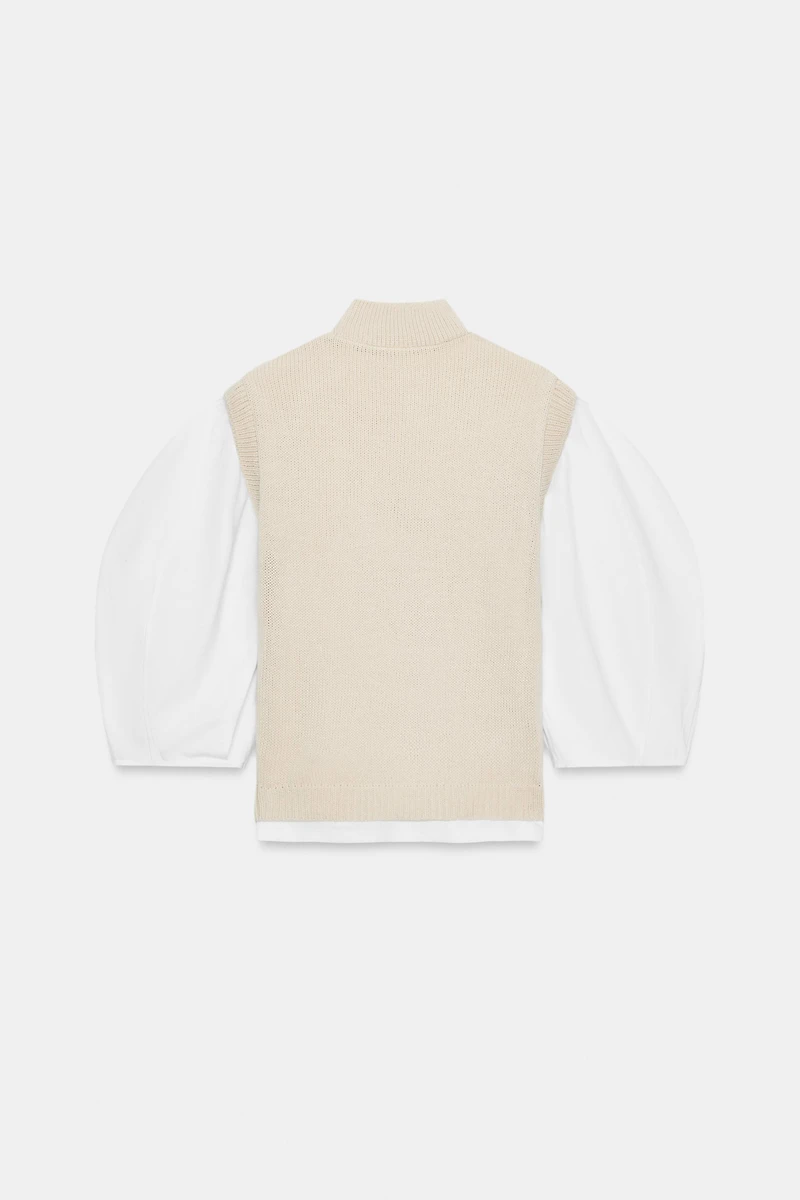 T-SHIRT EN MATIÈRES VARIÉES AVEC CHALECO